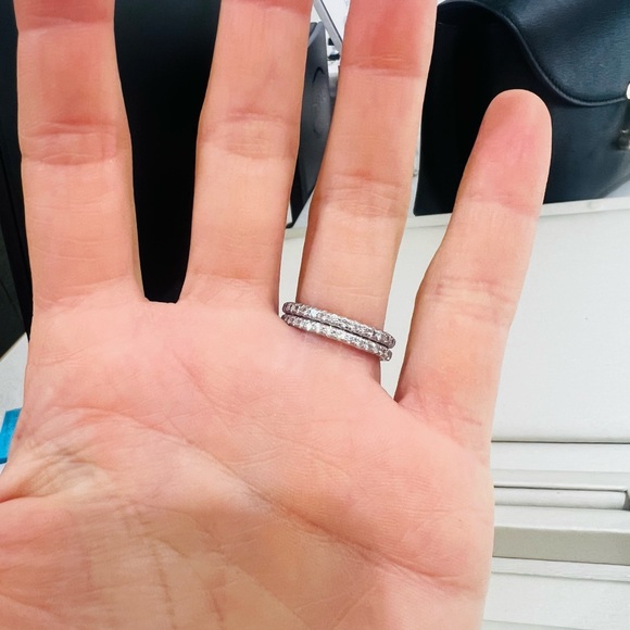 2 TACORI Petite Crescent Diamond Eternity Wedding Bands in white platinum. - Picture 2 of 5